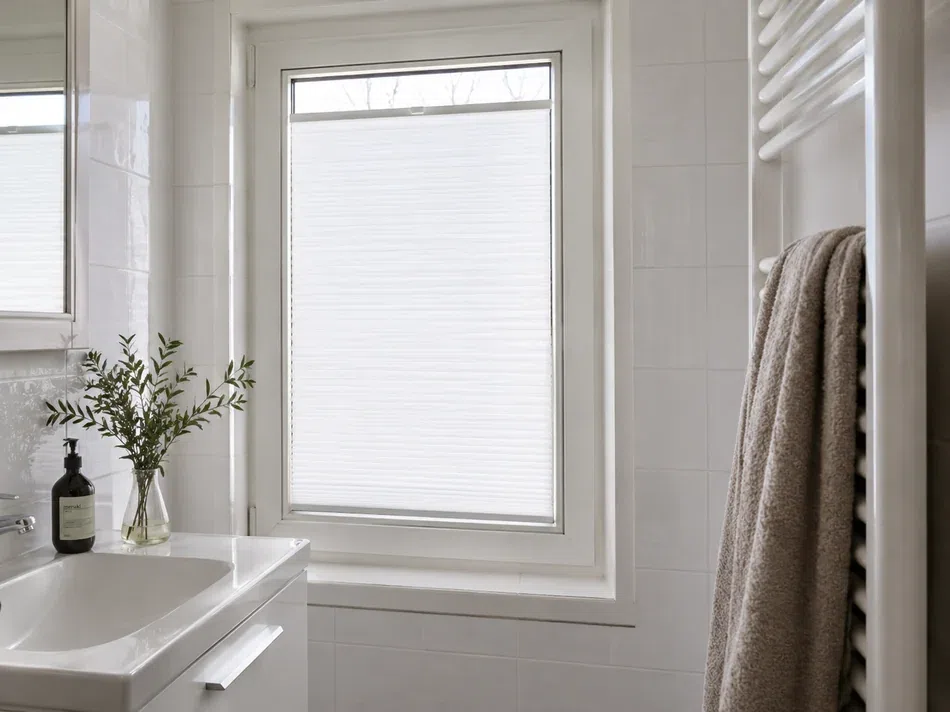 Stick & Fit-plisségordijnen voor privacy in een badkamer