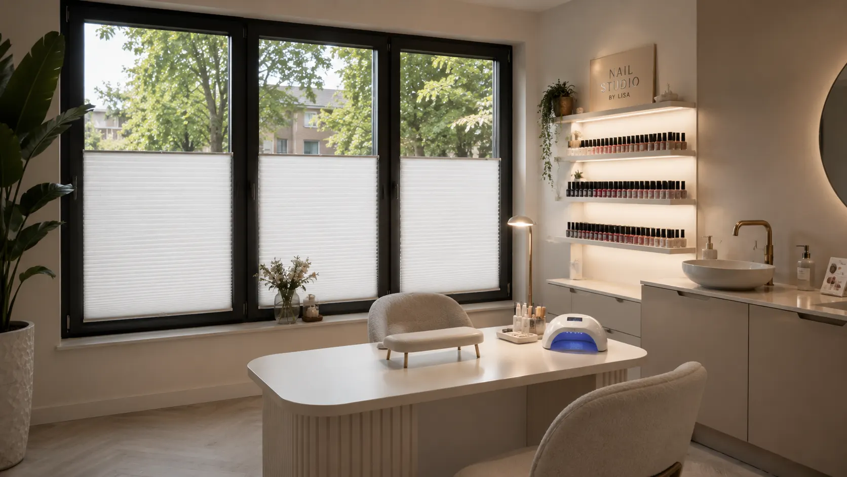 Nagelstudio met Stick & Fit-plisségordijnen