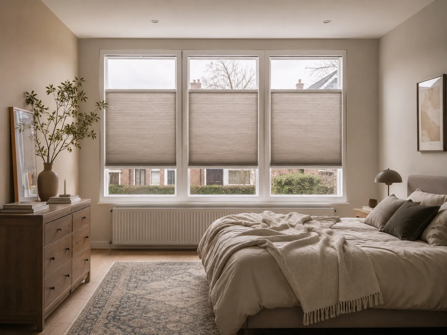 Slaapkamer met top-down bottom-up plisségordijnen